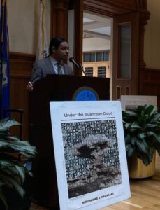 Youth activist Manuel Camacho from Ice the Beef and the City of New Haven Peace Commission opened the event by highlighting the lack of awareness among his generation regarding the nuclear threat.